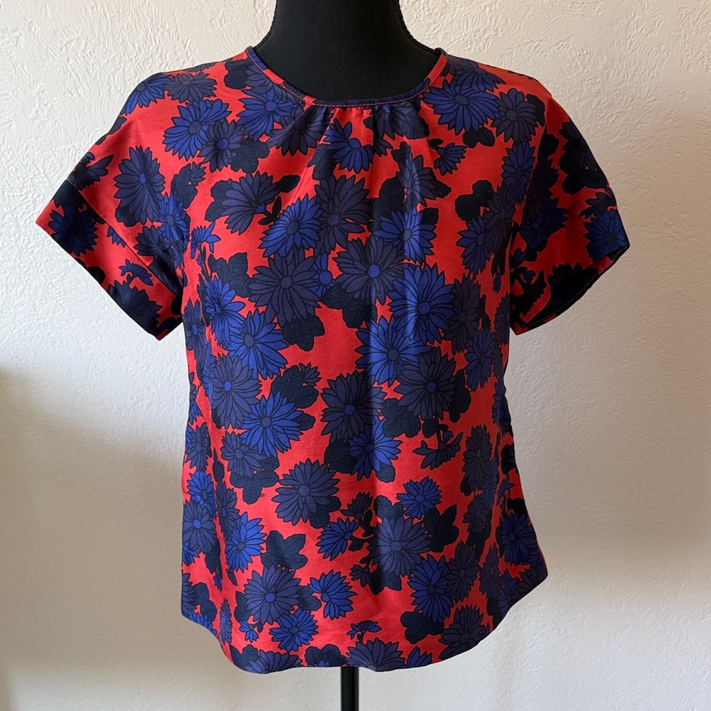 MARC JACOBS SILK Floral Red and Blue Women's Top SIZE XS